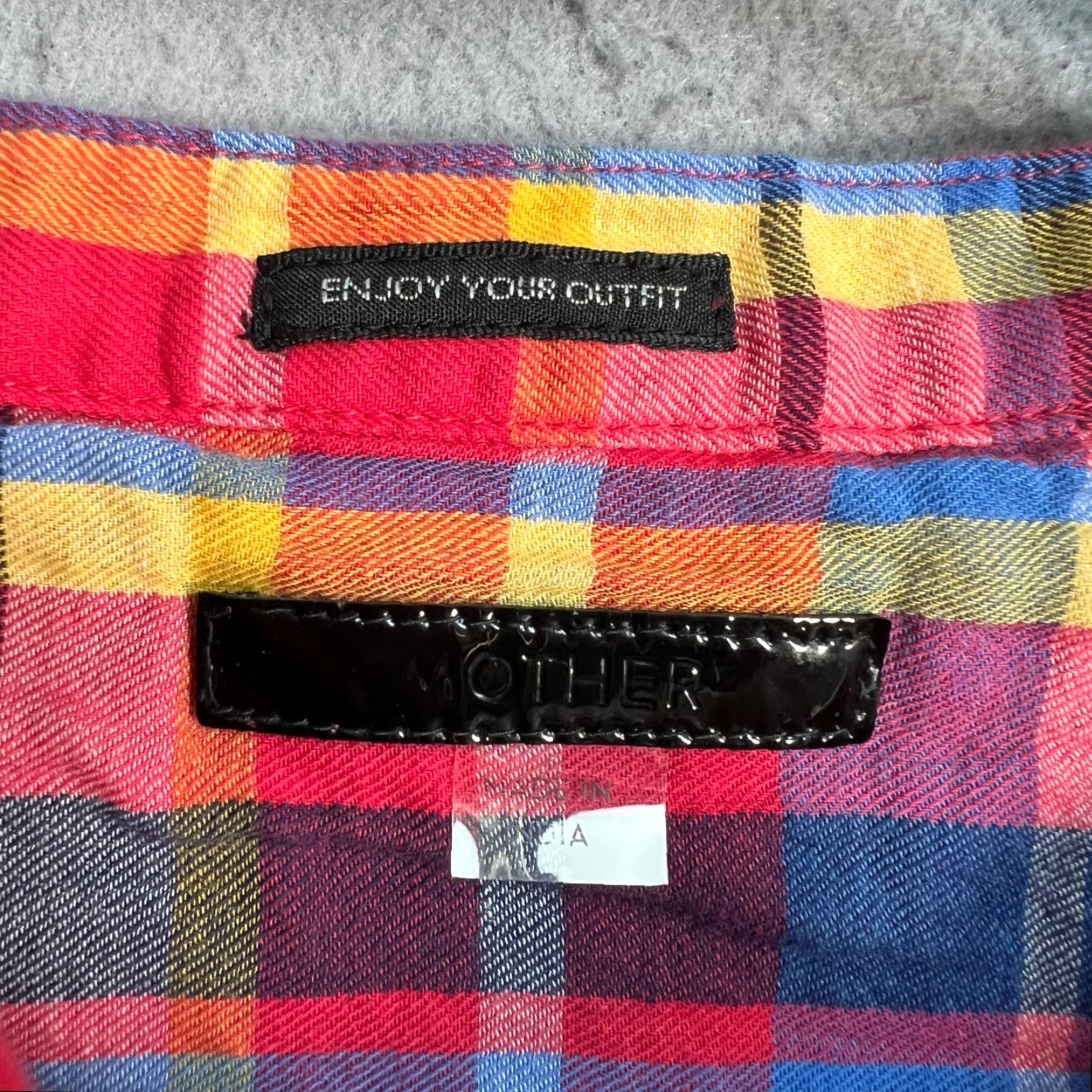 MOTHER MOTHER Women's Plaid Blouse Large Red Long Sleeve Cotton Button Pullover Casual Size L / US 10 / IT 46 - 3 Thumbnail