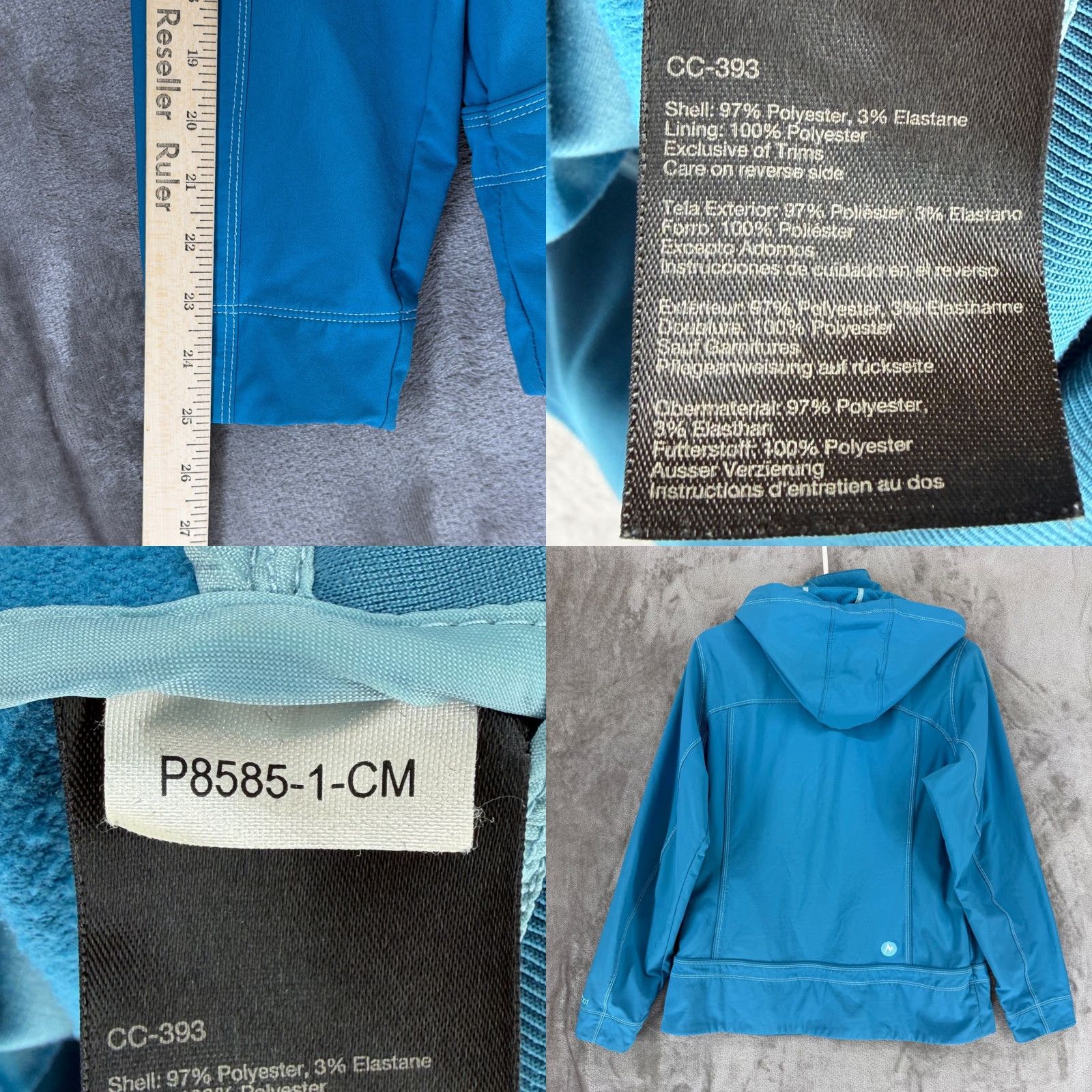 Marmot Marmot Womens XL Teal Blue Softshell Full Zip Hooded Jacket P8585-1-CM Contrast Size XL / US 12-14 / IT 48-50 - 8 Thumbnail