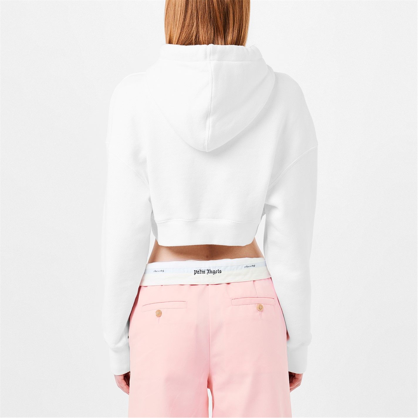 Palm Angels o1g2r1mq0325 Paradse Crop Hoodie in White Size L / US 10 / IT 46 - 5 Thumbnail