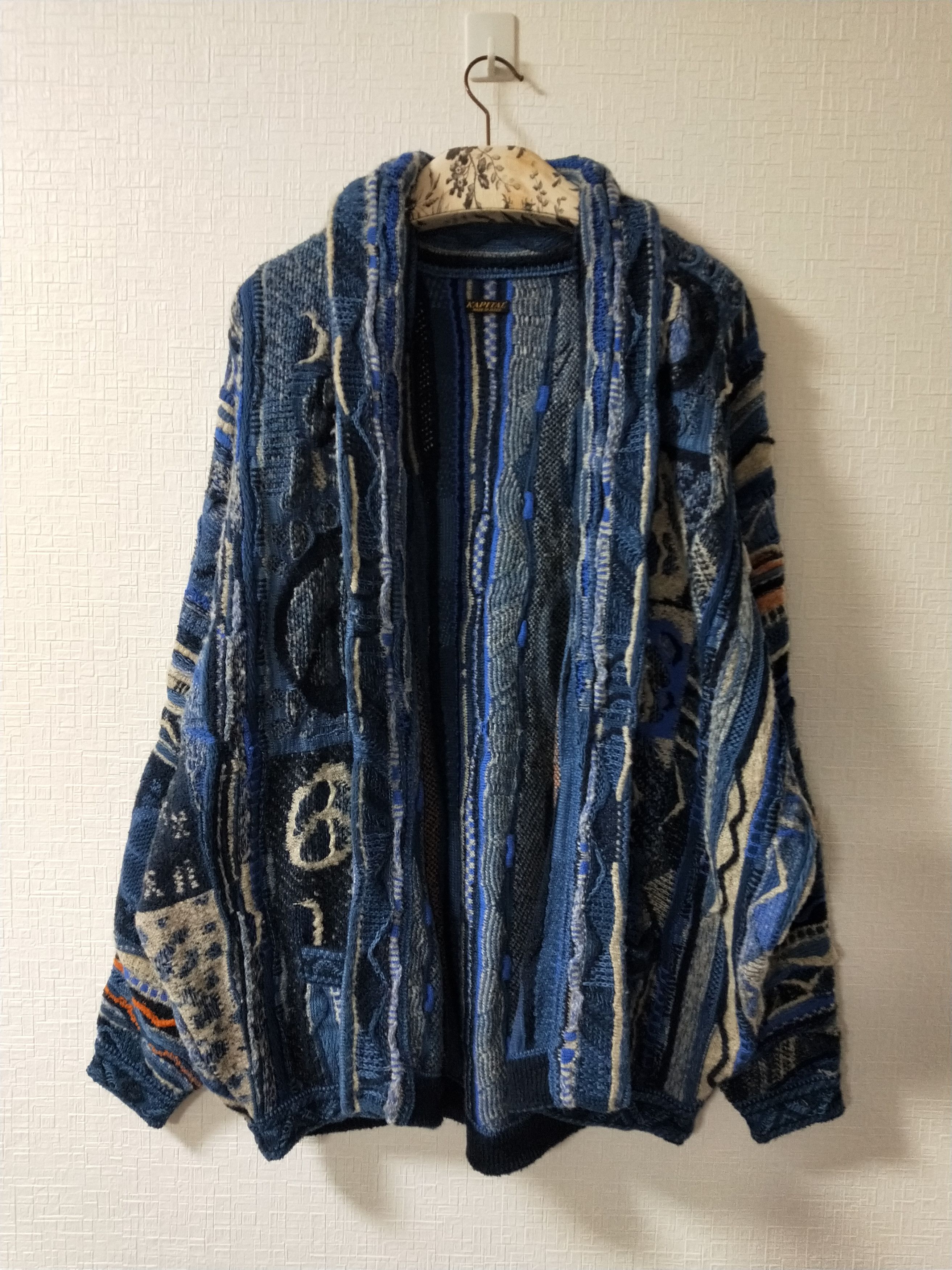 image of Kapital x Kapital Kountry 7G Knit Gaudy Boro Cardigan in Navy, Men's (Size Large)