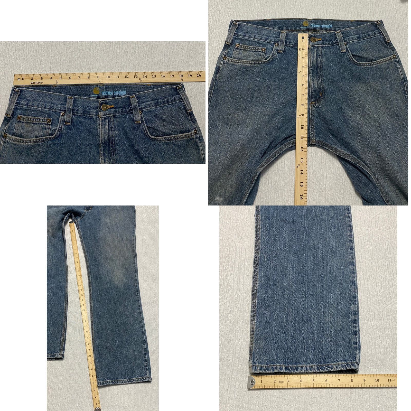 Carhartt Carhartt Jeans Men 36x34 Relaxed Straight Denim Blue Cotton Workwear 5-Pocket Zipper Button Logo Distressed Nicaraguan Spring Summer Fall Winter Mens Size US 36 / EU 52 - 8 Thumbnail