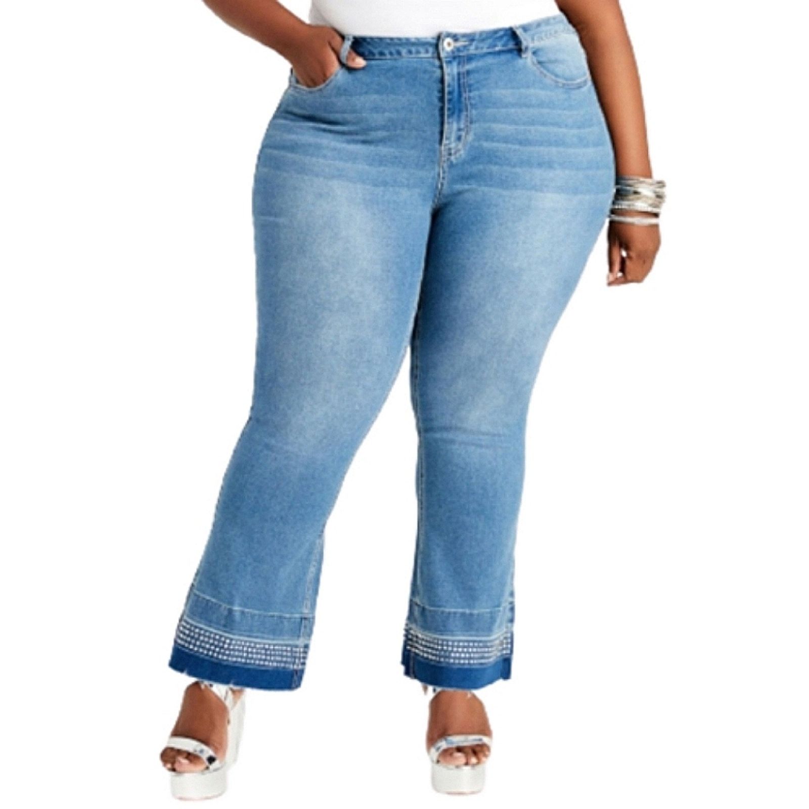 Other Medium Wash ☆ Rhinestone Trimmed ☆ Wide Leg Jeans 30w ☆ NWT Size 30" / US 8 / IT 44 - 3 Thumbnail