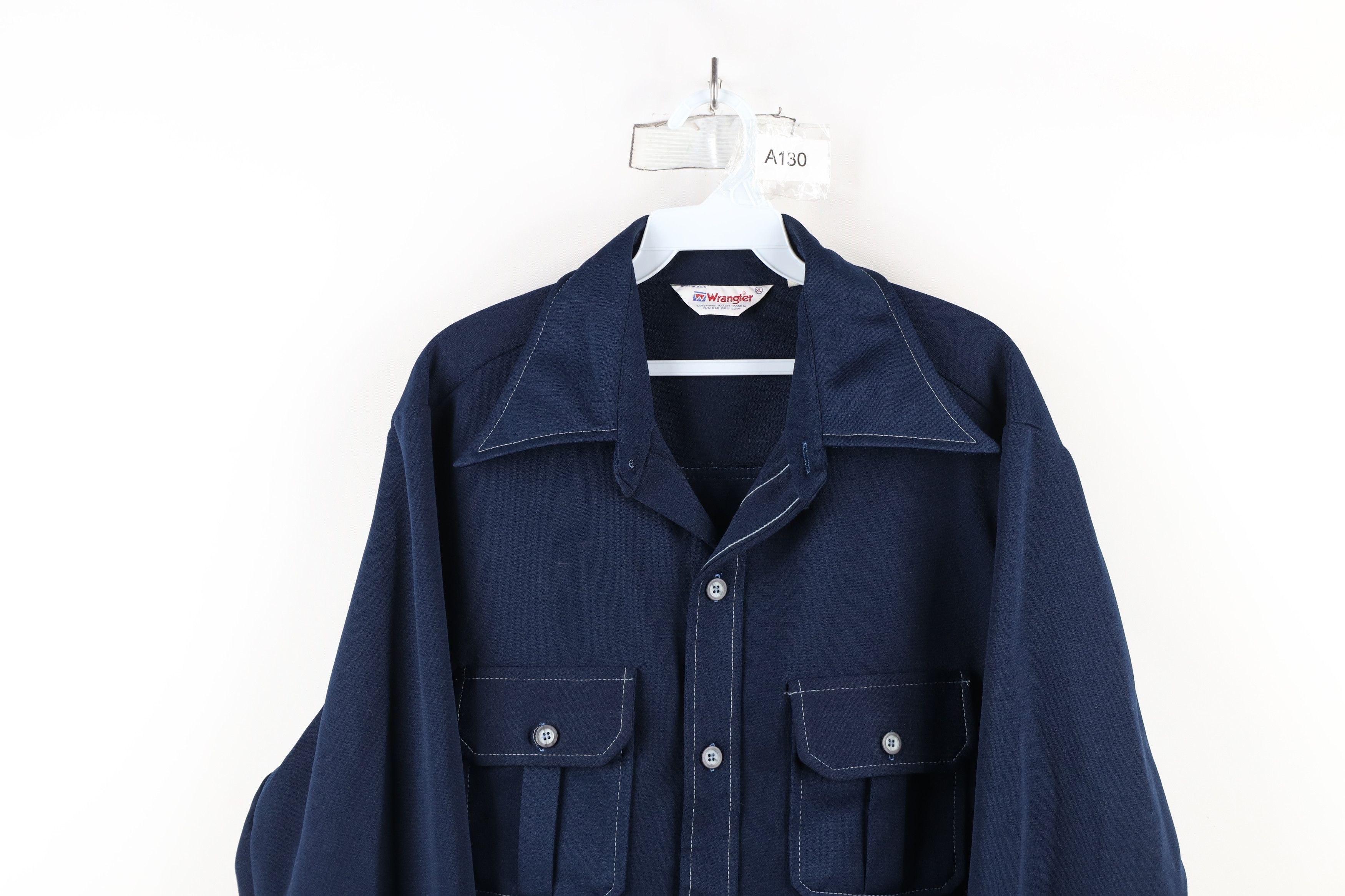 Vintage × Wrangler Vintage 70s Wrangler Knit Button Shirt Jacket Blue USA Size US XL / EU 56 / 4 - 2 Thumbnail