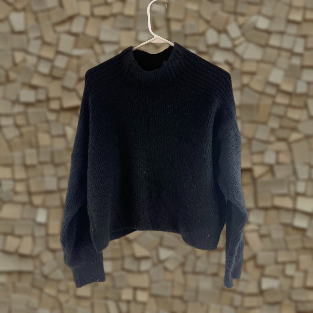 Topshop Topshop Sweater Women Size 8-10 Black Pullover Cropped Knit Ribbed Long Sleeve Mock Neck Size M / US 6-8 / IT 42-44 - 1 Thumbnail