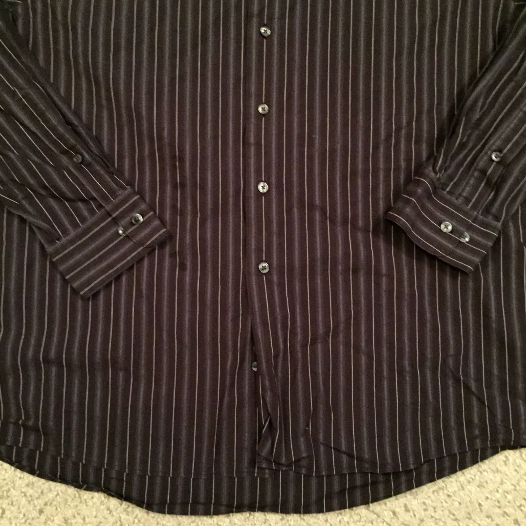 Calvin Klein Calvin Klein Shirt Mens Size 17 Gray Striped Long Sleeve Button Up Size US XL / EU 56 / 4 - 4 Thumbnail