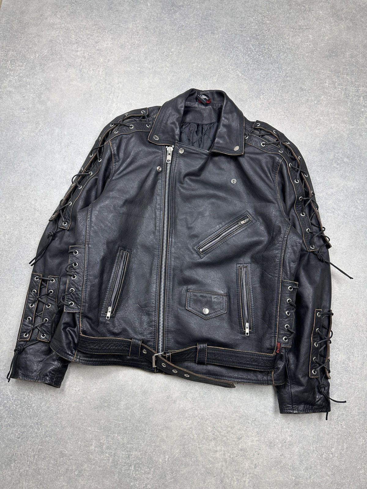 Japanese Brand × Vintage Vintage Leather Biker Jacket Eagle Embroidery Dirty-12 Size US XL / EU 56 / 4 - 4 Thumbnail