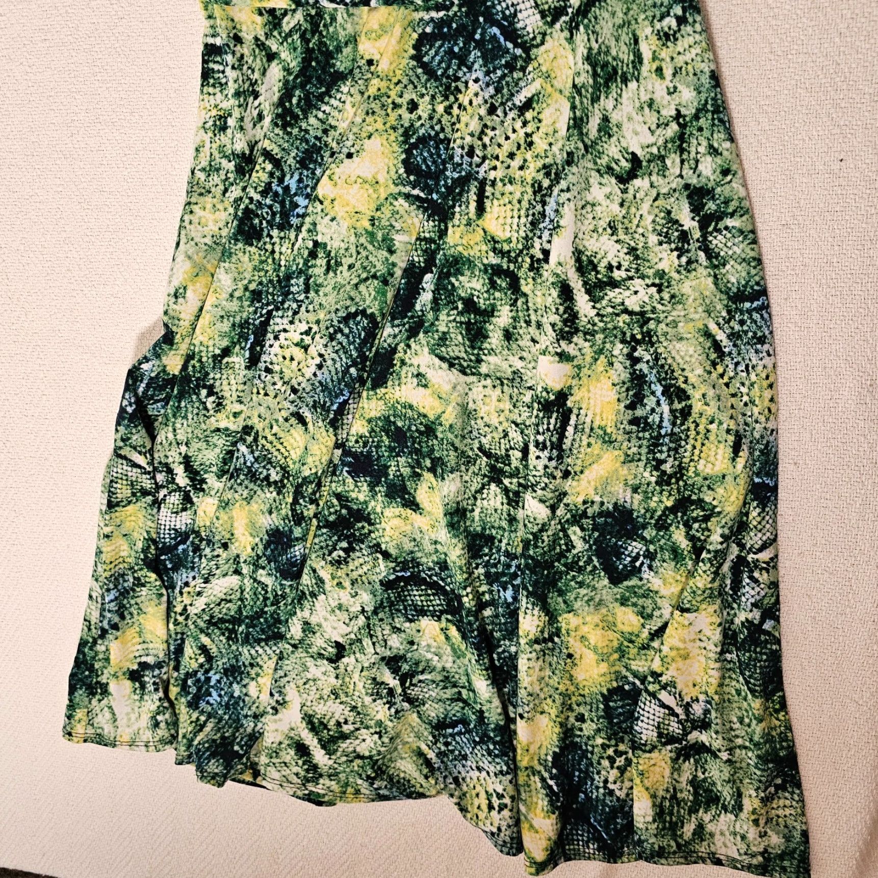 Vintage JULIAN TAYLOR GREEN MULTI PRINT STRETCH JERSEY SLEEVELESS DRESS SIZE 10 Back Zip Size L / US 10 / IT 46 - 2 Thumbnail