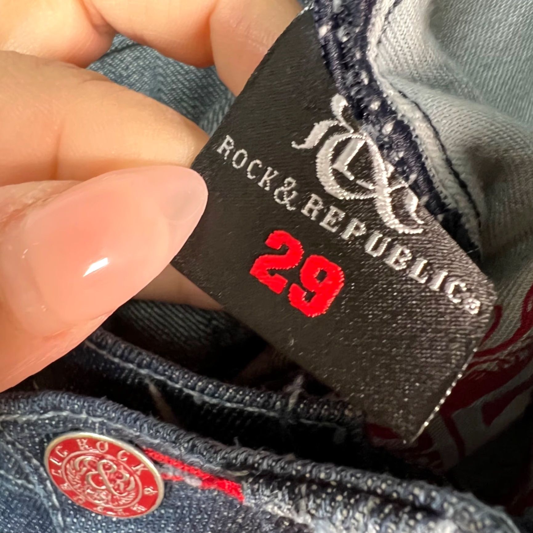 Vintage Rock & Republic Womens Size 29 Distressed Denim Jeans Straight Leg Blue Wash Size 29" - 4 Thumbnail