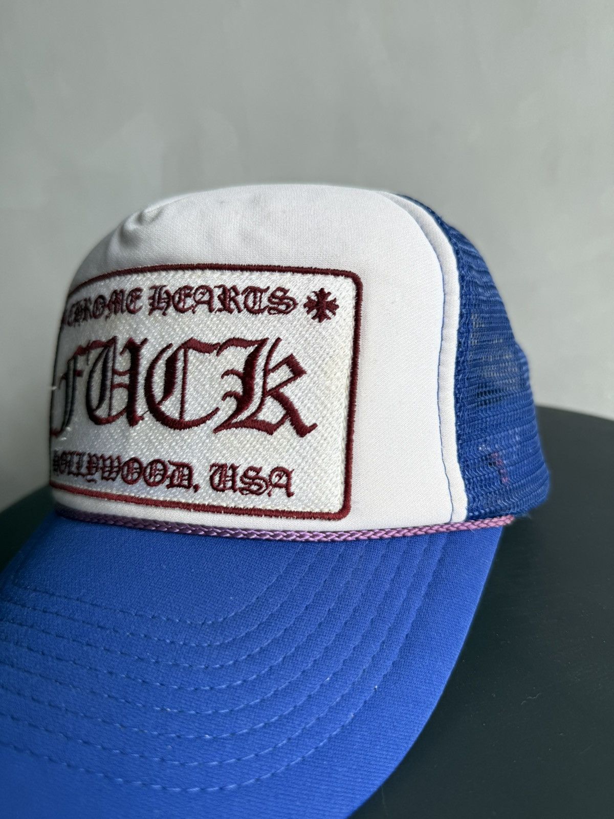 Chrome Hearts Chrome Hearts - Vintage Red on Blue FUCK Trucker Hat Size ONE SIZE - 3 Thumbnail