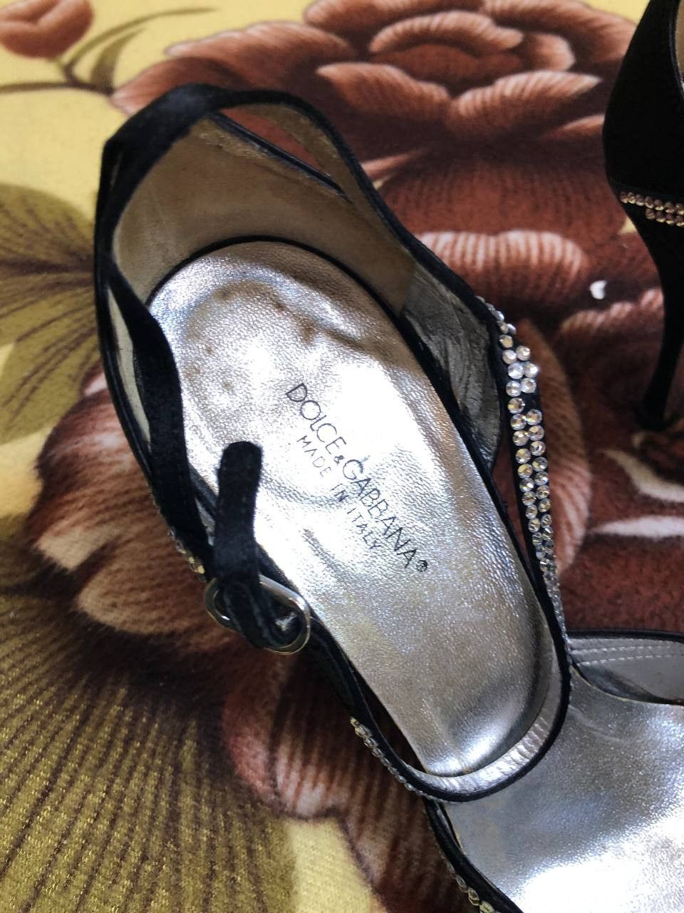 Dolce & Gabbana D&G Velvet Crystal Slingback Heels Vintage shoes Size US 7 / IT 37 - 4 Thumbnail