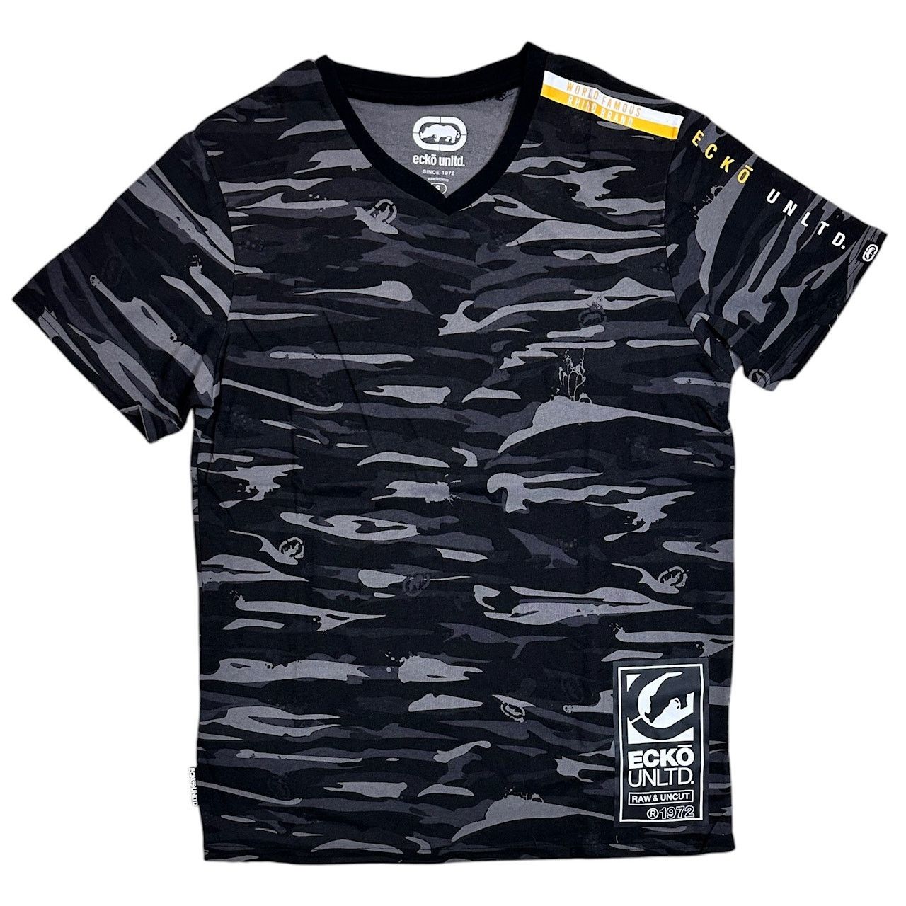 Ecko Unltd. Ecko Unltd Men's V-Neck T-Shirt Black Camo Tee Size US XL / EU 56 / 4 - 1 Thumbnail