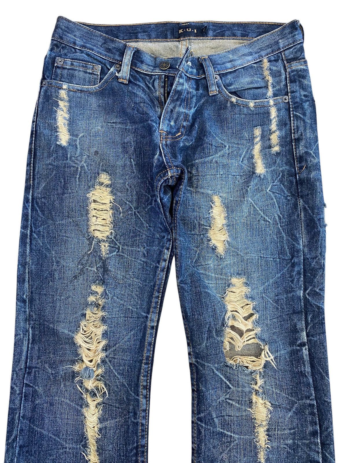 Japanese Brand Vintage Kui Brand Cracked Distressed Style Flare Jeans Size US 30 / EU 46 - 2 Thumbnail