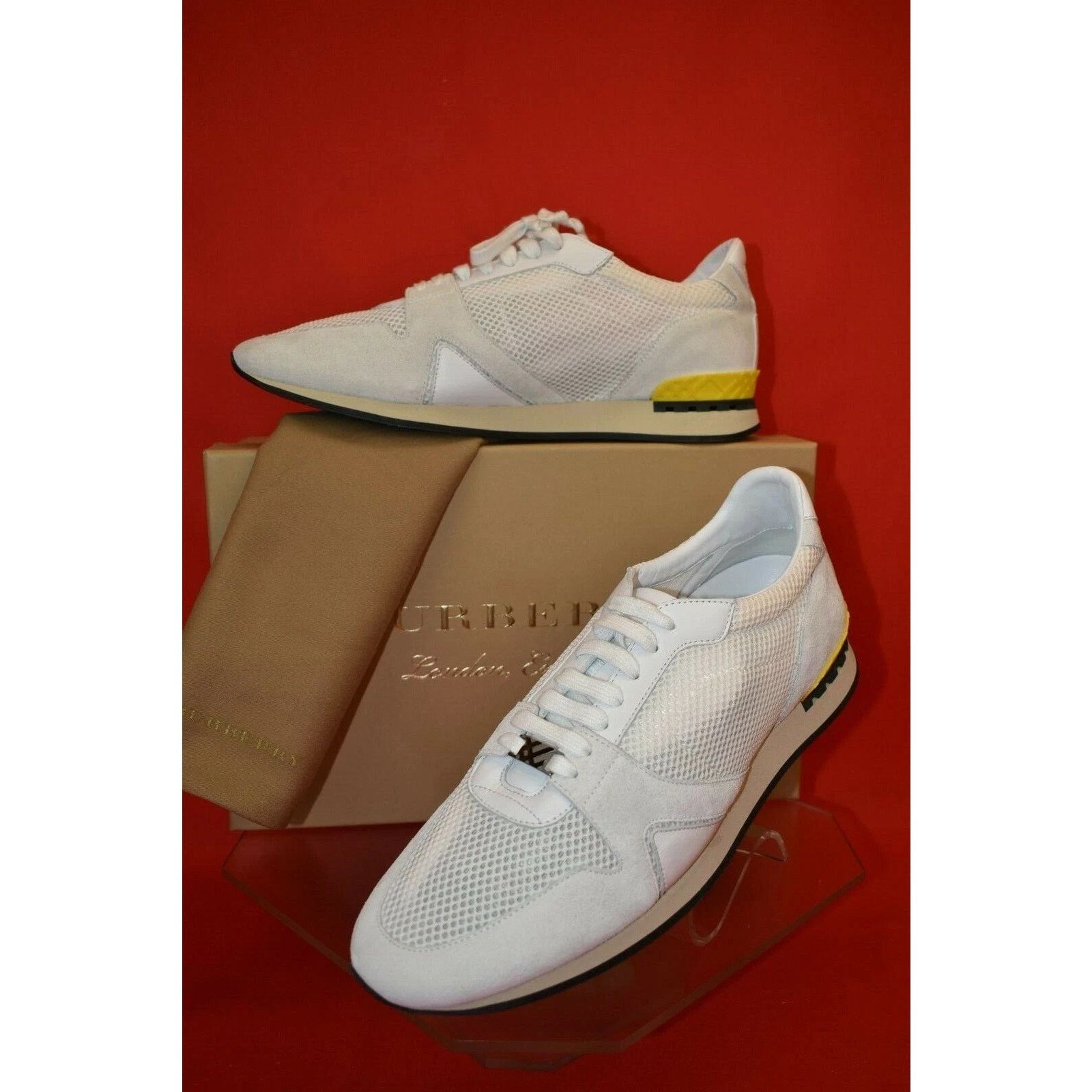 Burberry BURBERRY THE FIELD WHITE MESH SUEDE LOGO SNEAKERS 44.5 ITAL Size US 11.5 / EU 44-45 - 5 Thumbnail
