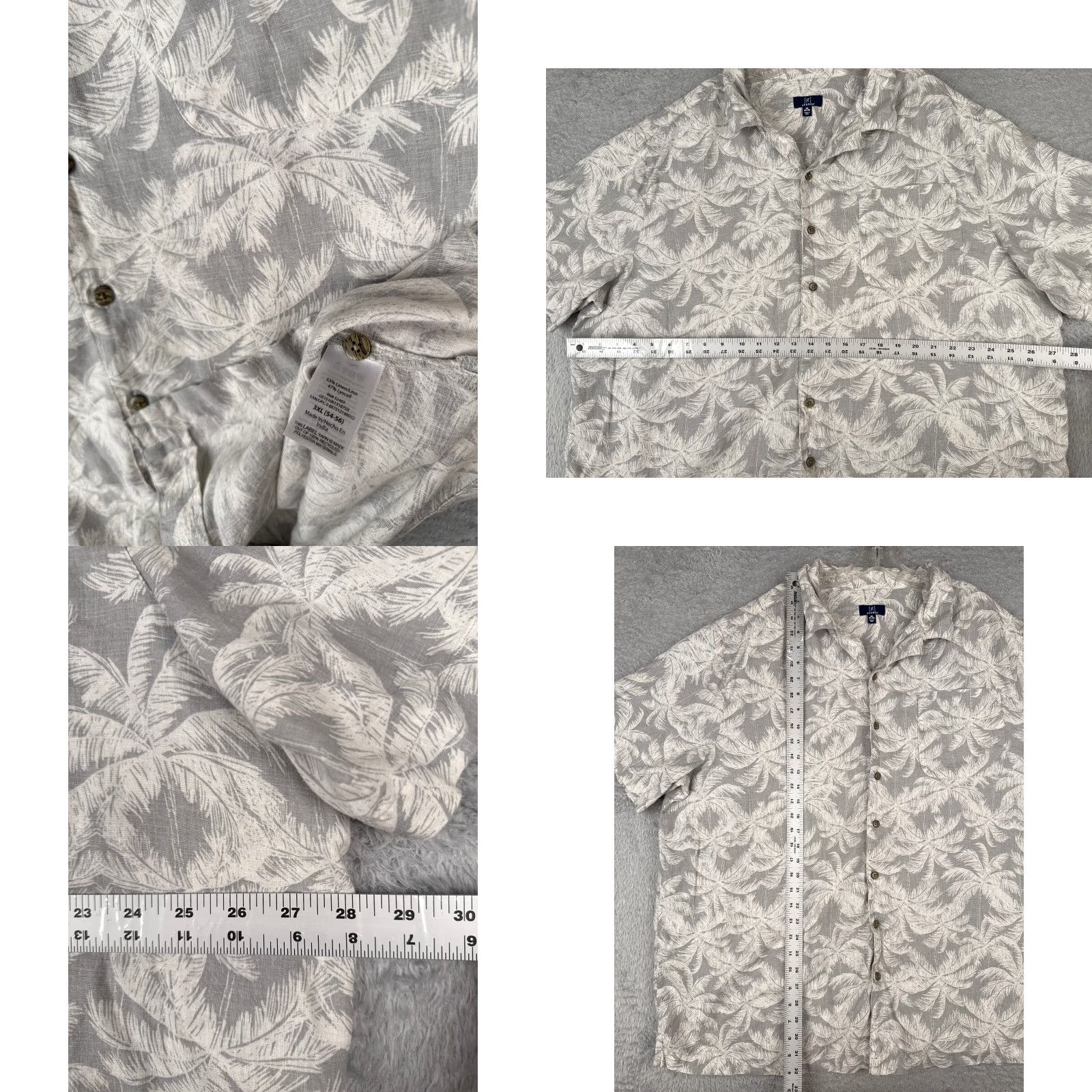 George George Mens Shirt 3XL Gray Floral Palm Leaf Hawaiian Linen Blend Button-Up Short Sleeve Vintage: No Size US XXL / EU 58 / 5 - 8 Thumbnail