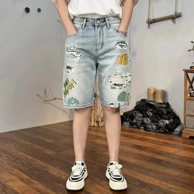 Japanese Brand Retro graffiti printed denim shorts Size US 32 / EU 48 - 6 Thumbnail