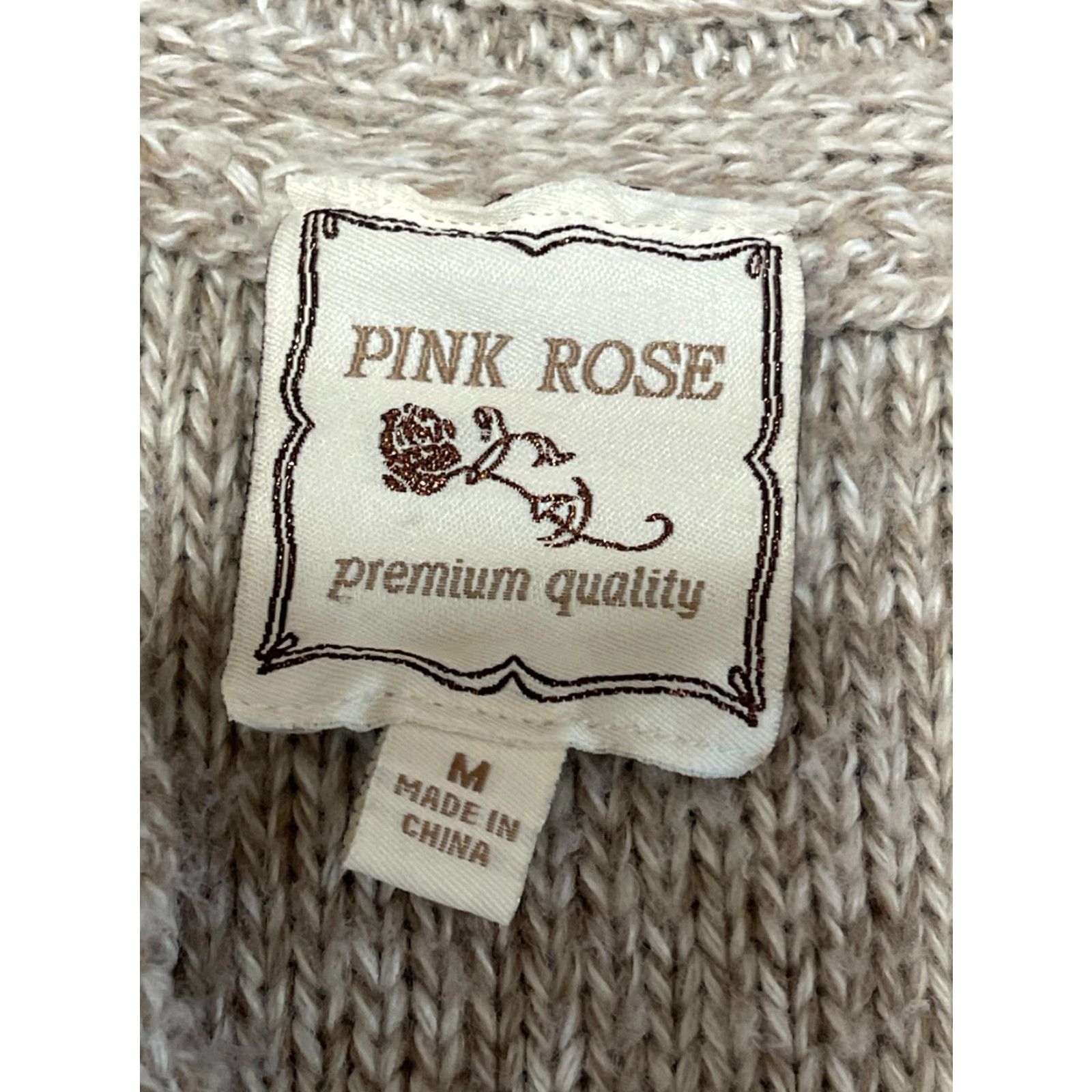 Vintage Pink Rose Dress Women's M V-Neck Sweater Dress Casual Knits Knee Length Fall Spring Summer Womens Size M / US 6-8 / IT 42-44 - 5 Thumbnail