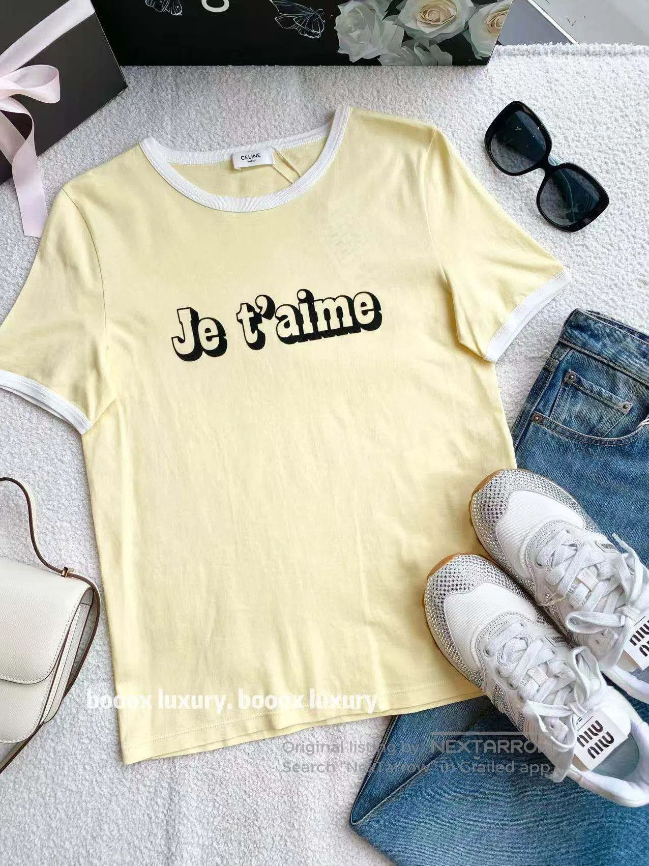 Celine Celine Je t’aime Cotton Short Sleeve T-Shirt| Size S / US 4 / IT 40 - 1 Thumbnail