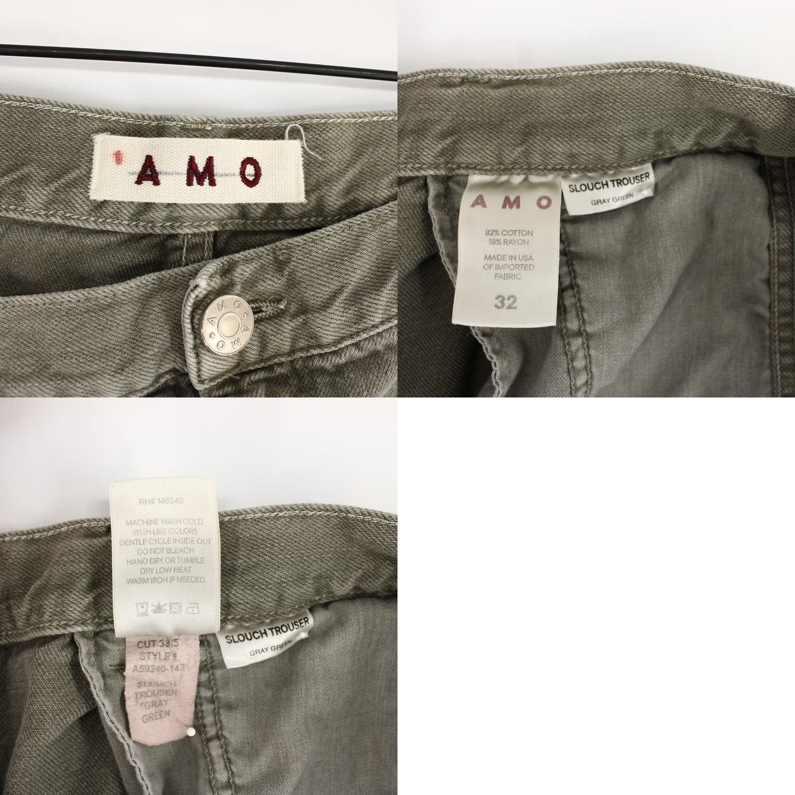 AMO AMO Slouch Trouser Pants Womens 32 Gray Green High Rise Ankle Crop Made in USA Size 24" / US 00 / IT 34 - 8 Thumbnail