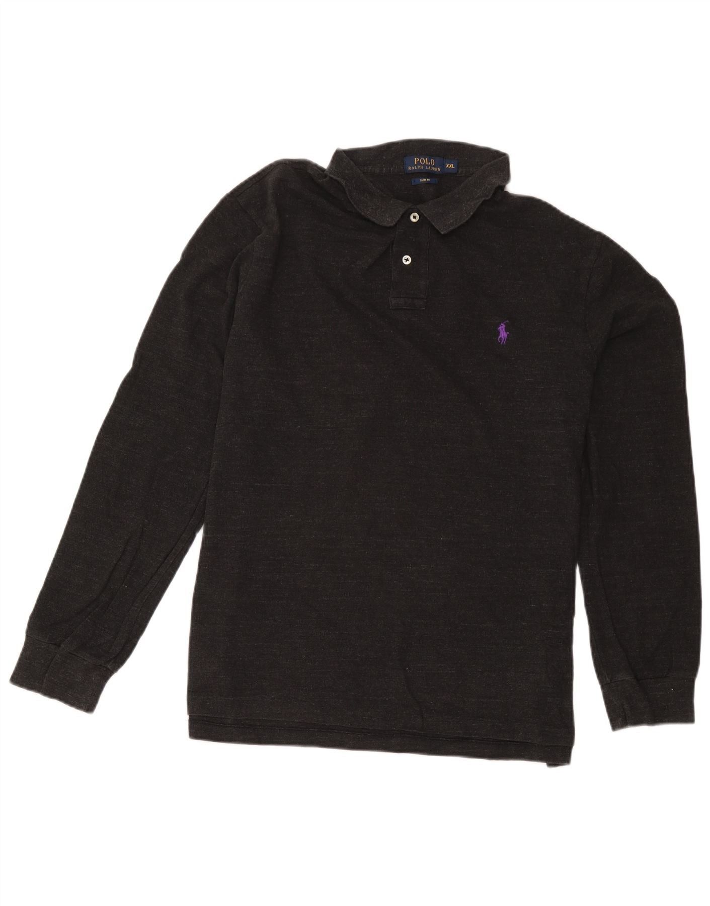 Polo Ralph Lauren Mens Long Sleeve Slim Fit Polo Shirt 2XL Black Cotton Size US XL / EU 56 / 4 - 1 Thumbnail
