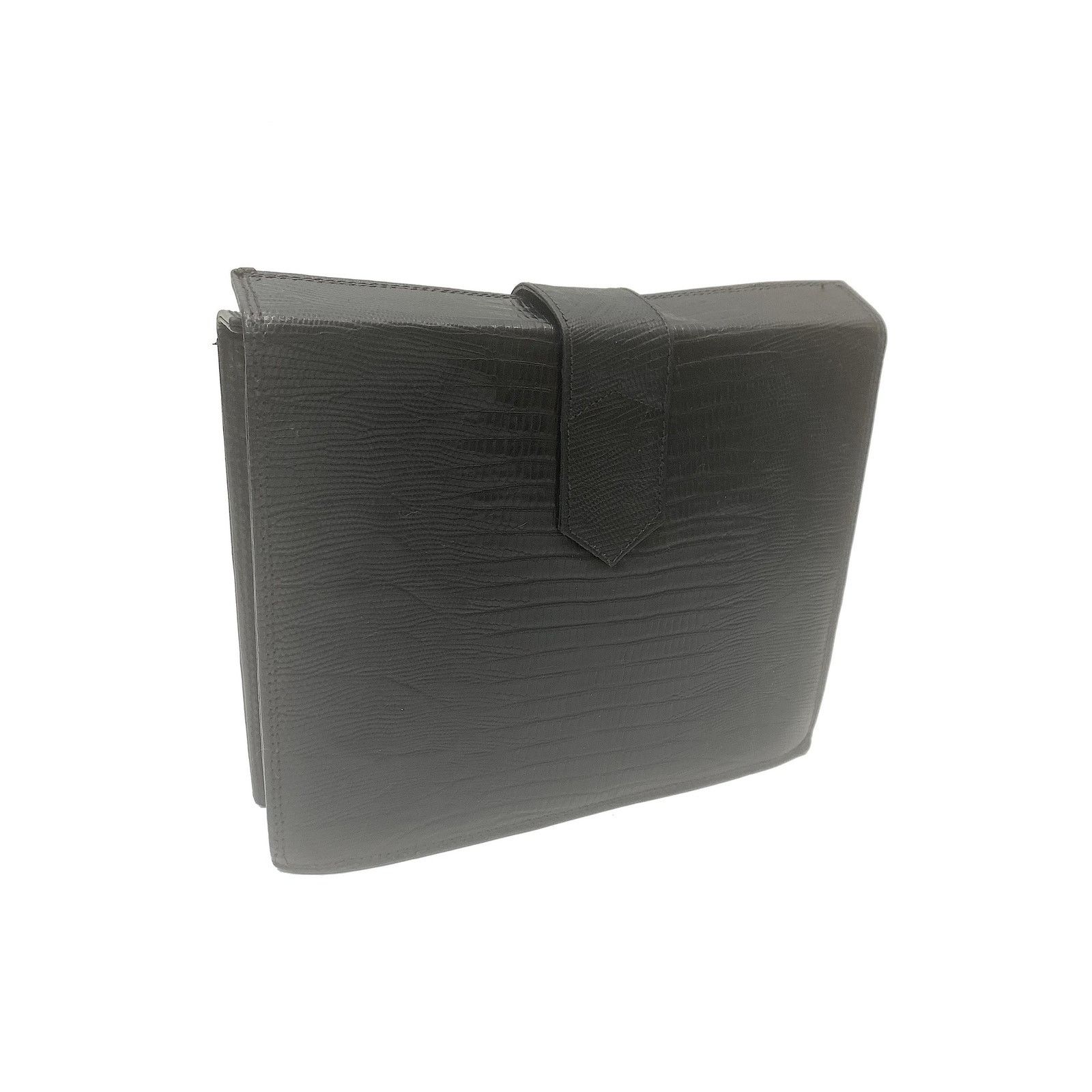 Bag x Genuine Leather 80's Black Lizard Stamp Leather Square Box Clutch | Italy, Women's