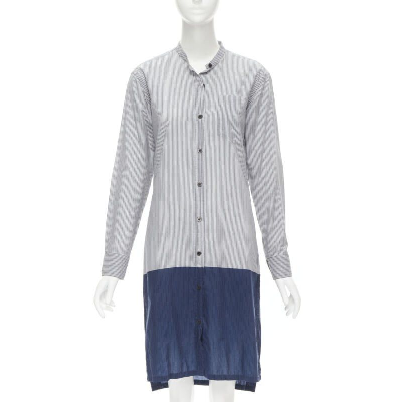 Dries Van Noten DRIES VAN NOTEN blue pinstripe cotton cupro hem long sleeve shirt dress FR34 XS Size XS / US 0-2 / IT 36-38 - 1 Thumbnail