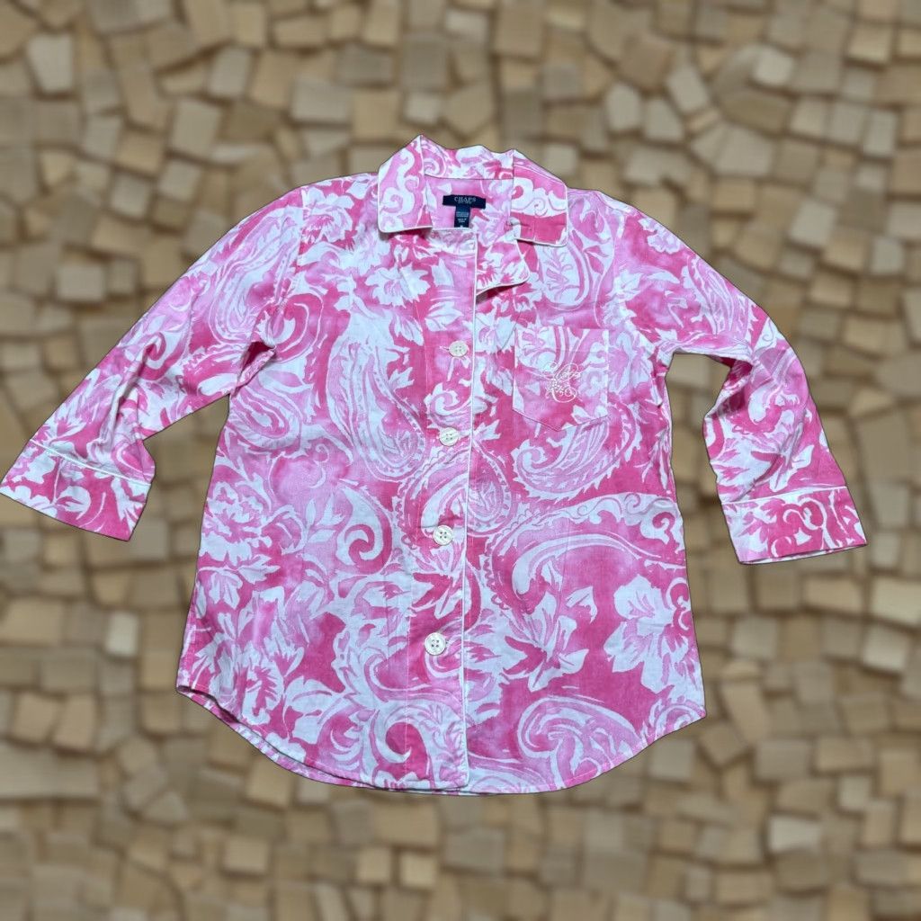 Chaps CHAPS Outfit Women's Medium Pink White Long Sleeve Button Up Shirt Capris Pants Pajamas PJs Size M / US 6-8 / IT 42-44 - 1 Thumbnail