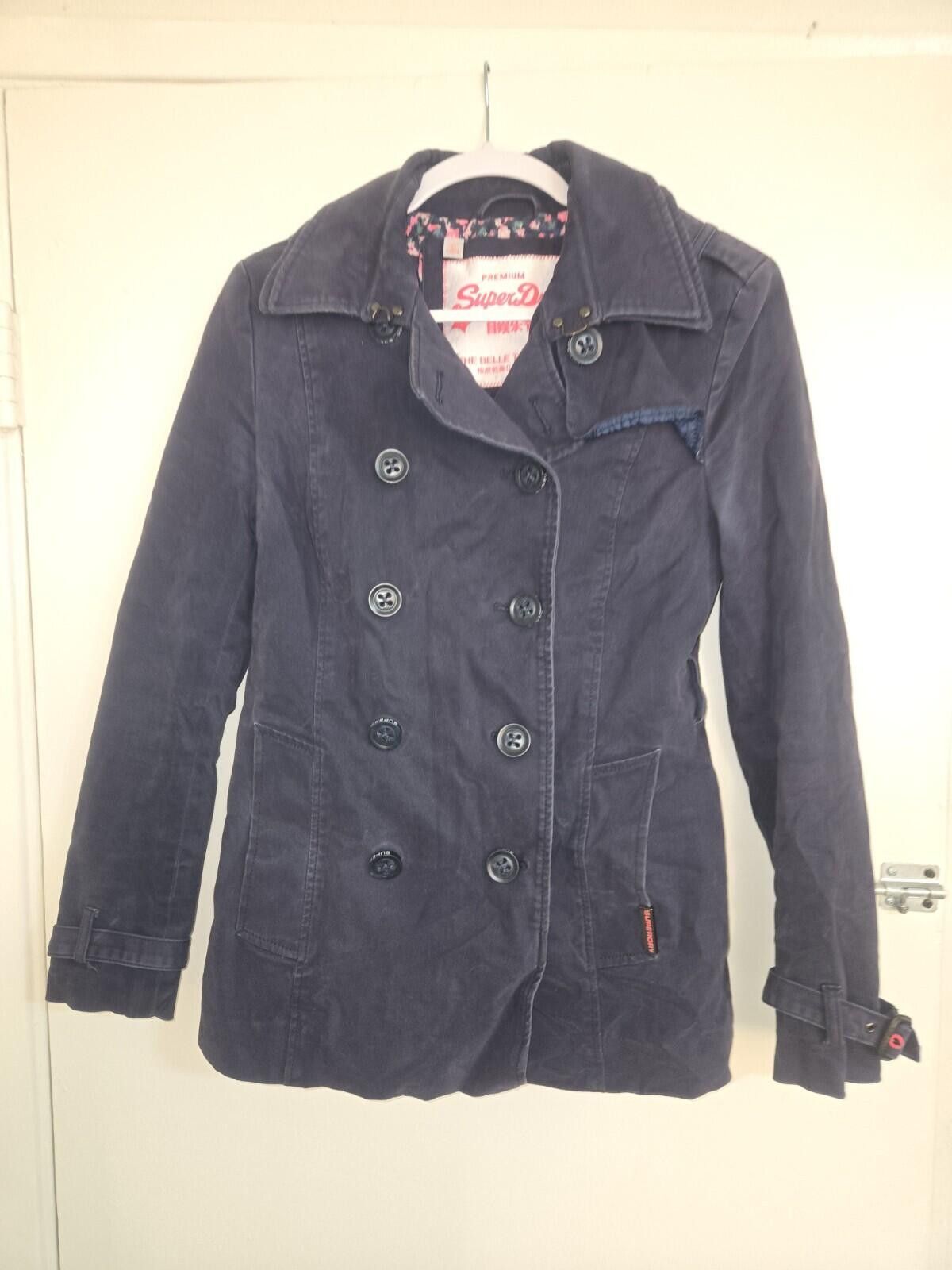Superdry SUPERDRY Women's Navy Blue Pea Coat Size Small No Belt Size S / US 4 / IT 40 - 1 Thumbnail