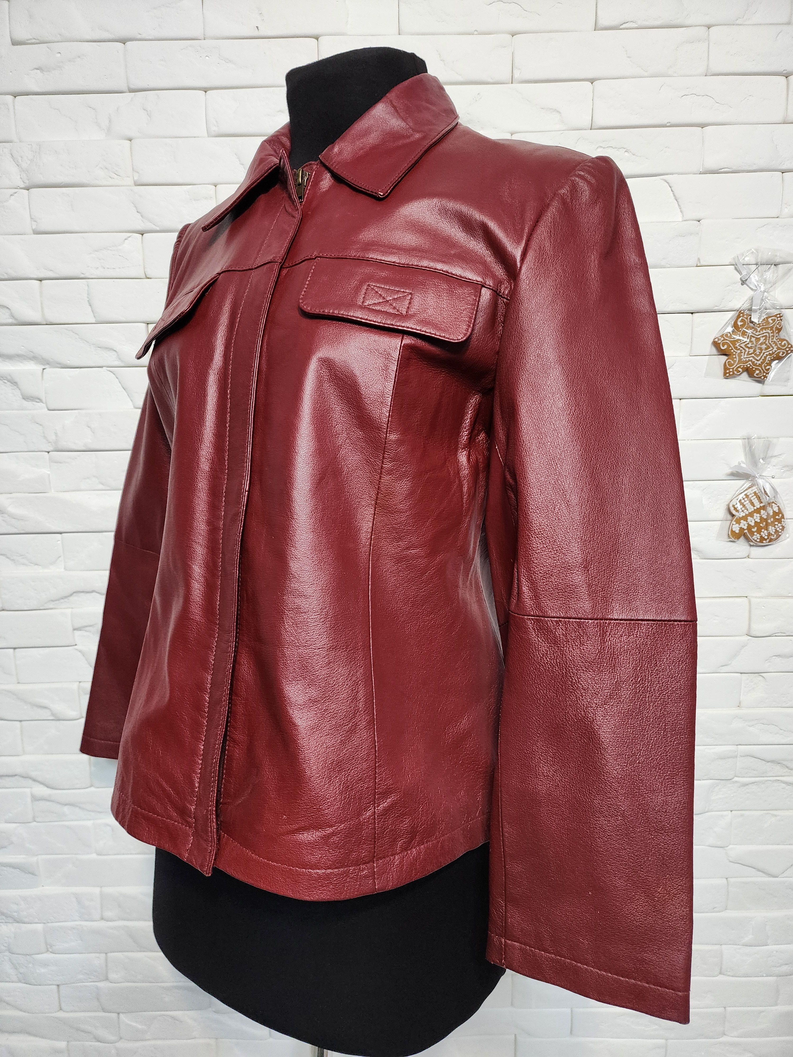 Genuine Leather Red Leather Women's Jacket: Sporty Leather with Metal Zipper Size L / US 10 / IT 46 - 2 Thumbnail