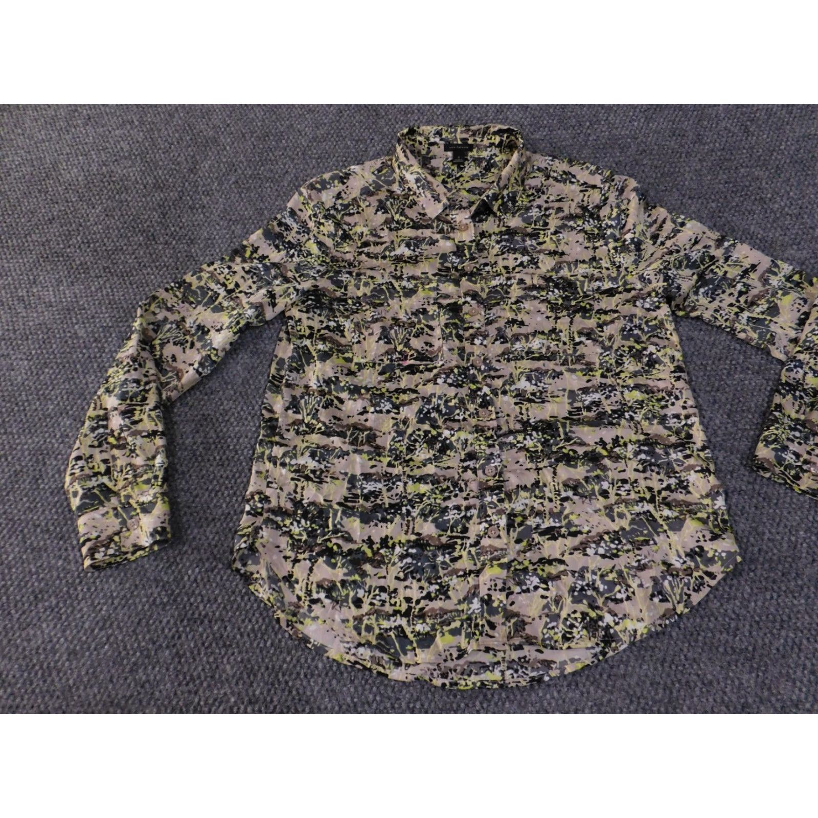 Ann Taylor VINTAGE Ann Taylor Shirt Womens Small Gray Green Abstract Print Button Front Long Sleeve Size S / US 4 / IT 40 - 4 Thumbnail