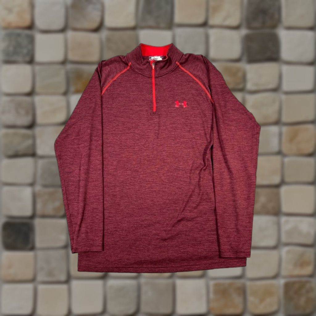 Under Armour Under Armour HeatGear Mens Red Quarter Zip Running Sweater 1/4 Zip Pullover Mock Neck Activewear Shirt Size US M / EU 48-50 / 2 - 1 Thumbnail