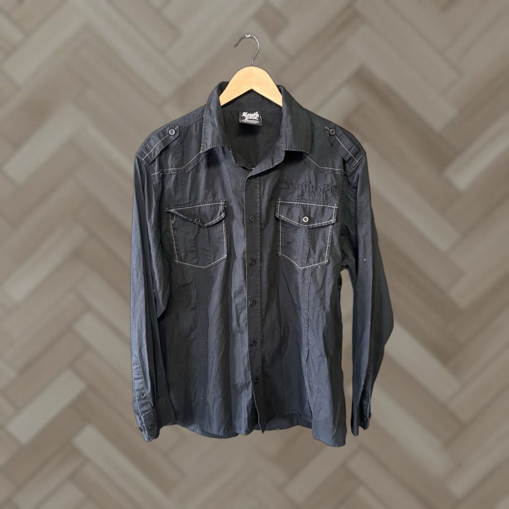 Southpole Y2K South Pole Mens Black Double Pocket Long Sleeve Button Up Shirt Size L Size US L / EU 52-54 / 3 - 1 Thumbnail