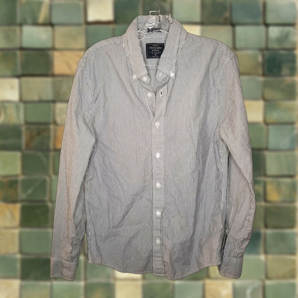 Abercrombie & Fitch ABERCROMBIE & FITCH Slim Fit Long Sleeve Button-Up Shirt Gray Striped Adult Medium Mens Size US M / EU 48-50 / 2 - 1 Thumbnail