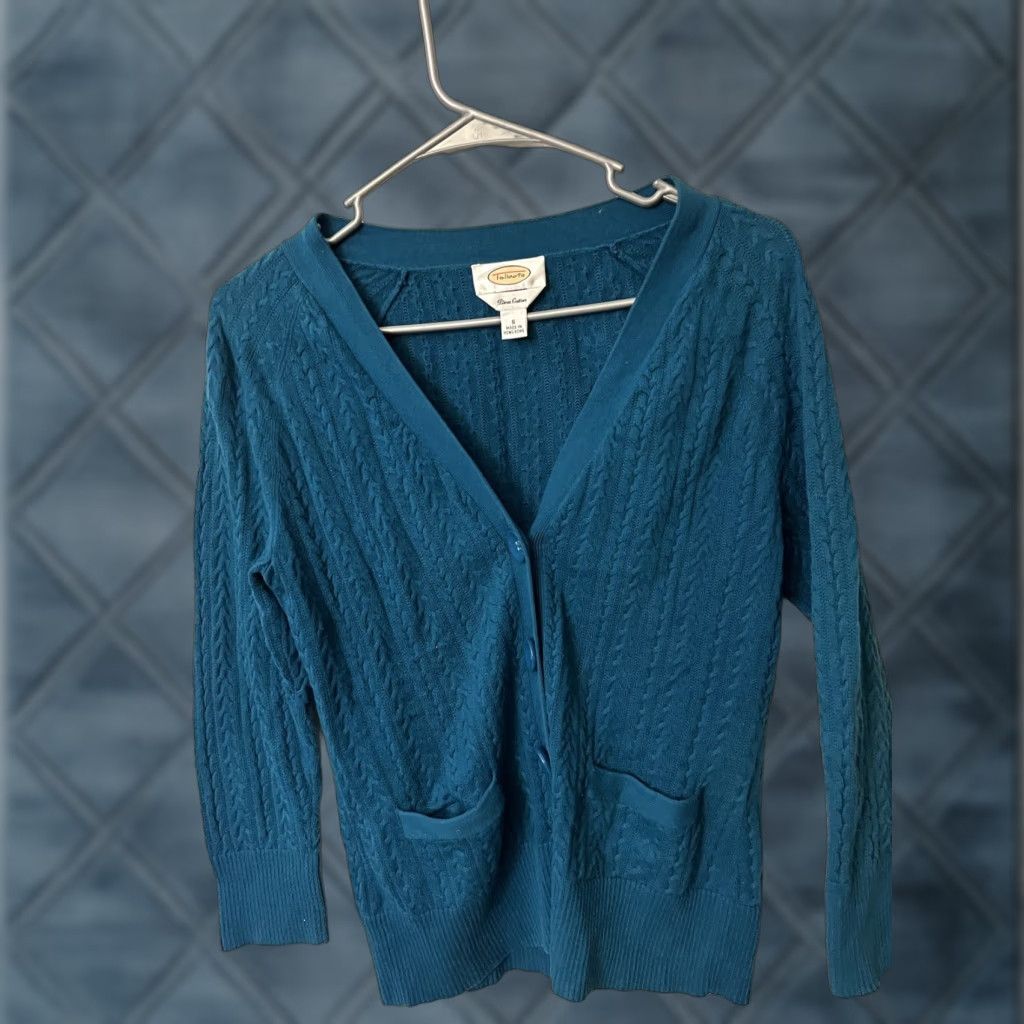 Talbots Talbots Cardigan Sweater Women Small Blue Pima Cotton Cable Knit V-Neck 3/4 Sleeve Buttoned Casual Regular Top Pullover Knitwear Vintage: No Size S / US 4 / IT 40 - 1 Thumbnail
