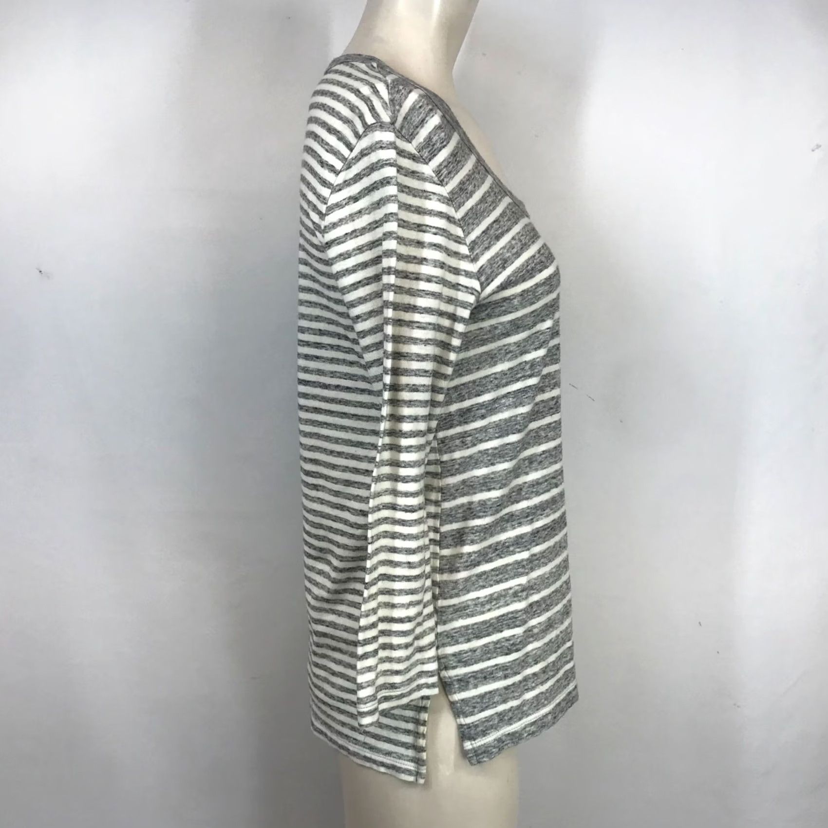 James Perse James Perse Shirt Womens 1 Gray Cream Striped Short Sleeve Round Neck Cotton Size XS / US 0-2 / IT 36-38 - 4 Thumbnail