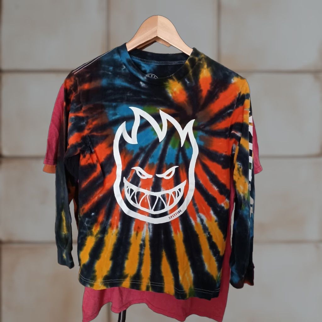 Spitfire Spitfire Wheels Skater Long Sleeve T-Shirt Size S Tie Dye Multicolor Mens T-Shirt 90s Punk Skateprint Left Sleeve Size US S / EU 44-46 / 1 - 1 Thumbnail