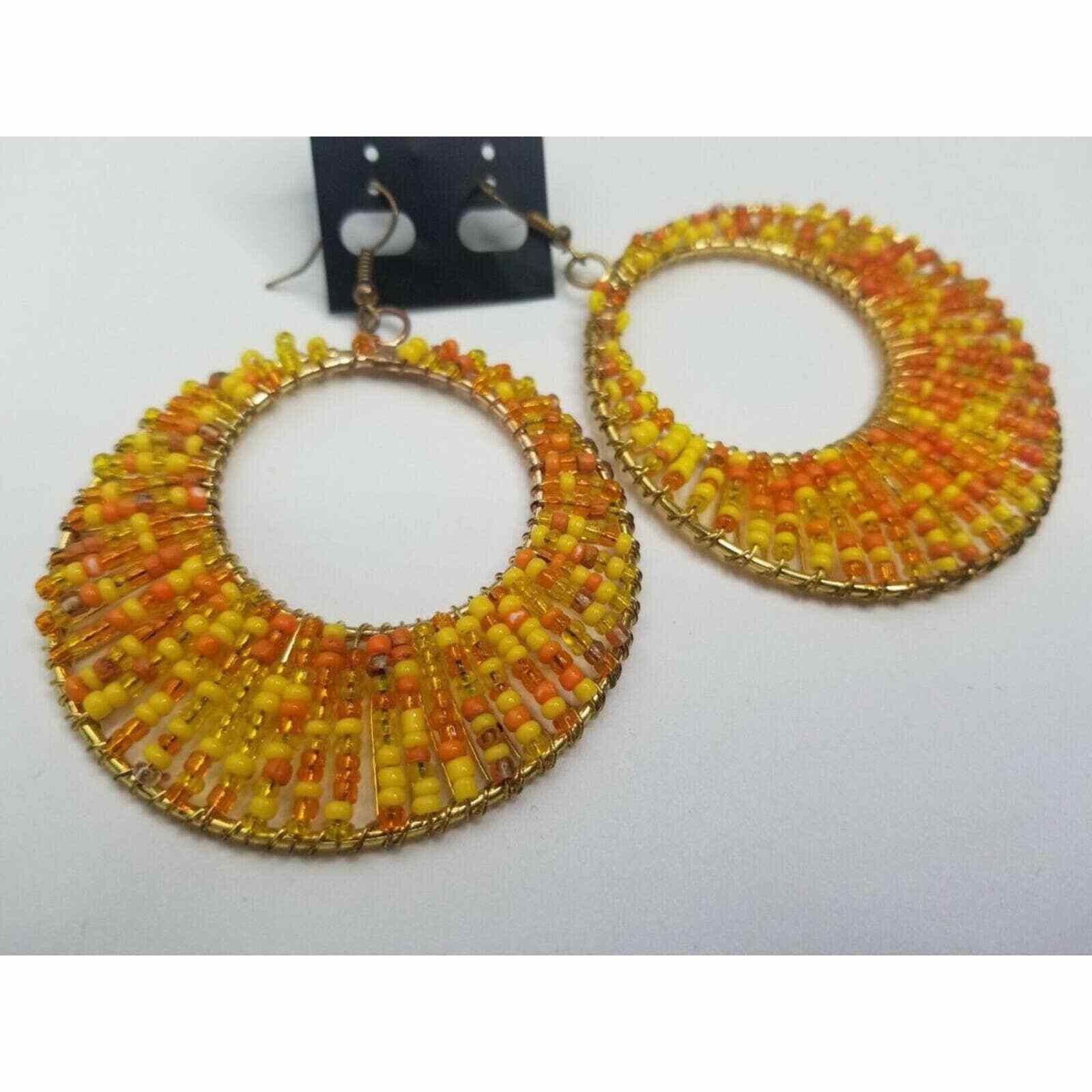 The Unbranded Brand Earrings Fashion Jewelry Beaded Circle Hoops Hook Orange Size ONE SIZE - 3 Thumbnail