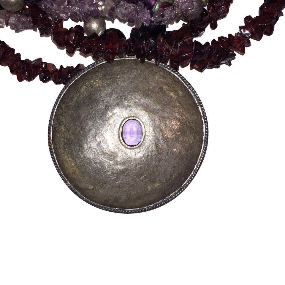 Designer Sterling Pendant Glass Amethyst & Garnet Chip Bead Necklace Size ONE SIZE - 4 Thumbnail