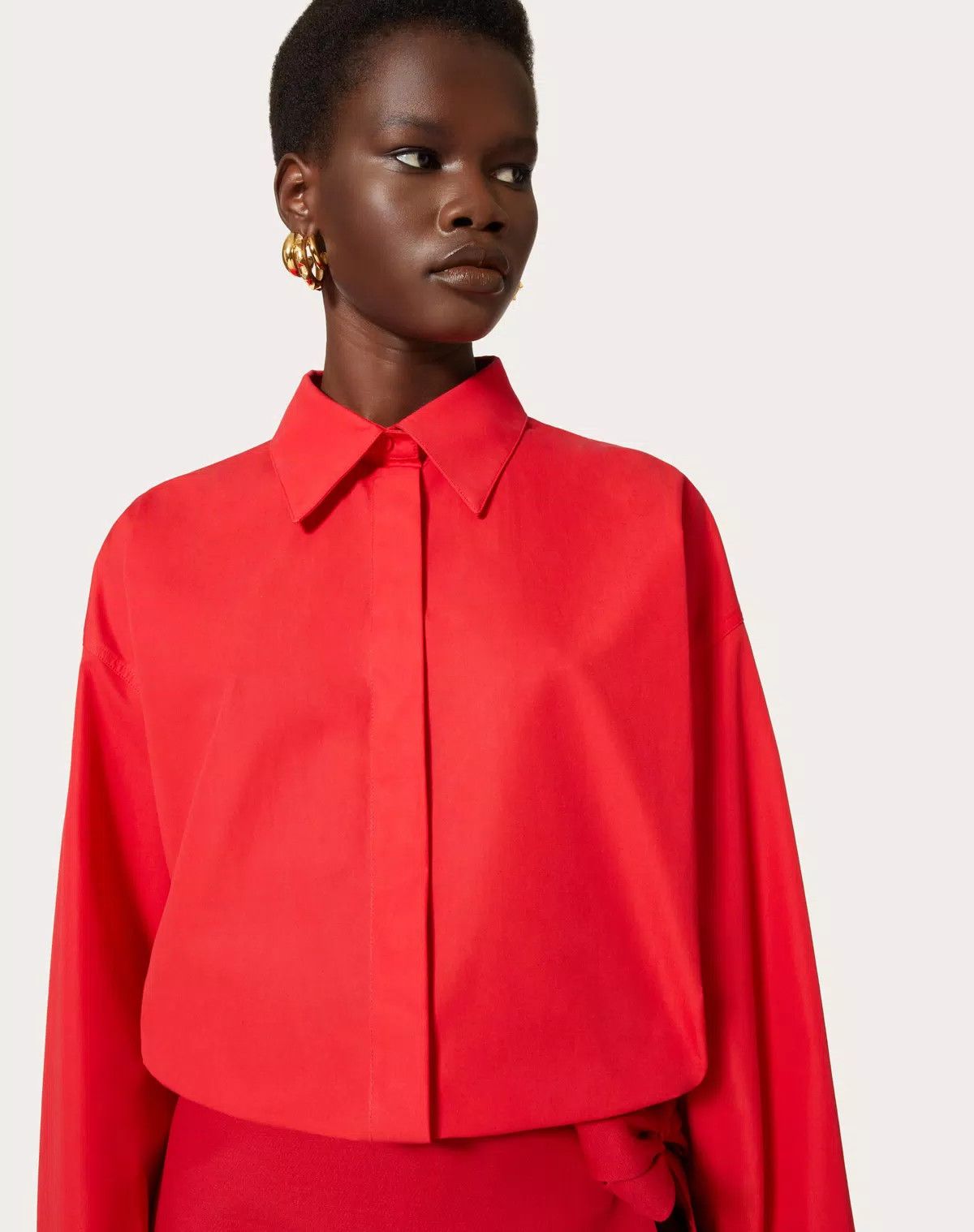 Valentino o1s1wg110625 Compact Popeline Blouse in Red Size M / US 6-8 / IT 42-44 - 5 Thumbnail