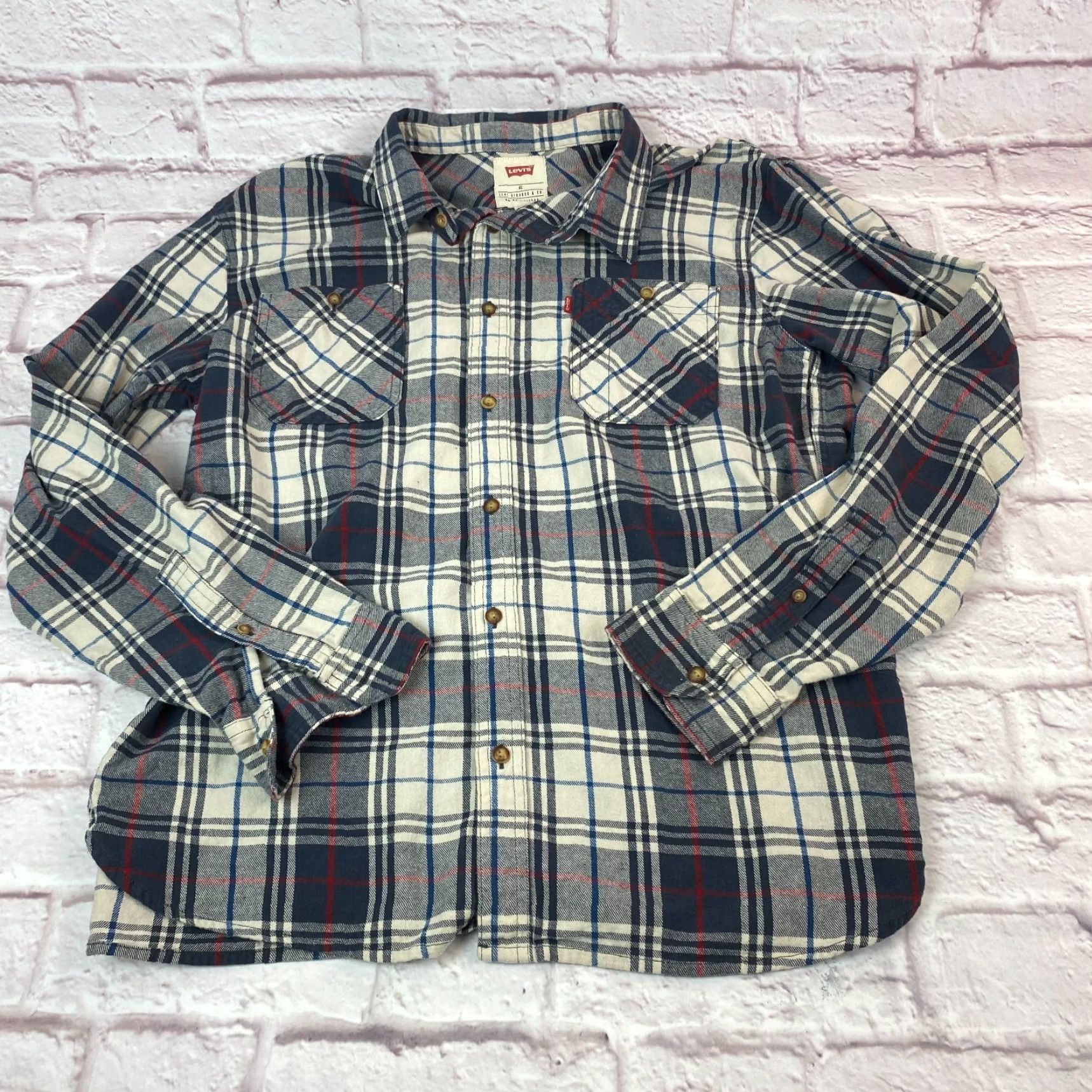 Levi's Levi's Mens Western Plaid Shirt XL Blue Button-Up Cowboy Western Shirt Size US XL / EU 56 / 4 - 4 Thumbnail