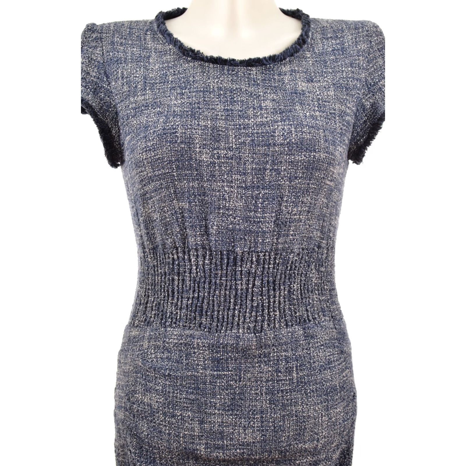 Maje VINTAGE Maje Rought Tweed Blue Dress Bleu Dress Knee Length E16ROUGHT 92% Cotton // 7% Polyamide // 1% Elastane Size 2 Womens Size XS / US 0-2 / IT 36-38 - 2 Thumbnail