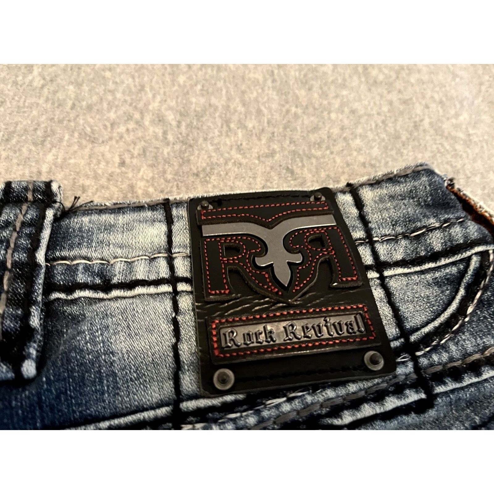 Vintage Rock Revival Jeans Biker Distressed Denim Mens 32x33 NWT Blue 32 33 Cotton/Elastane Mens Size US 32 / EU 48 - 7 Thumbnail