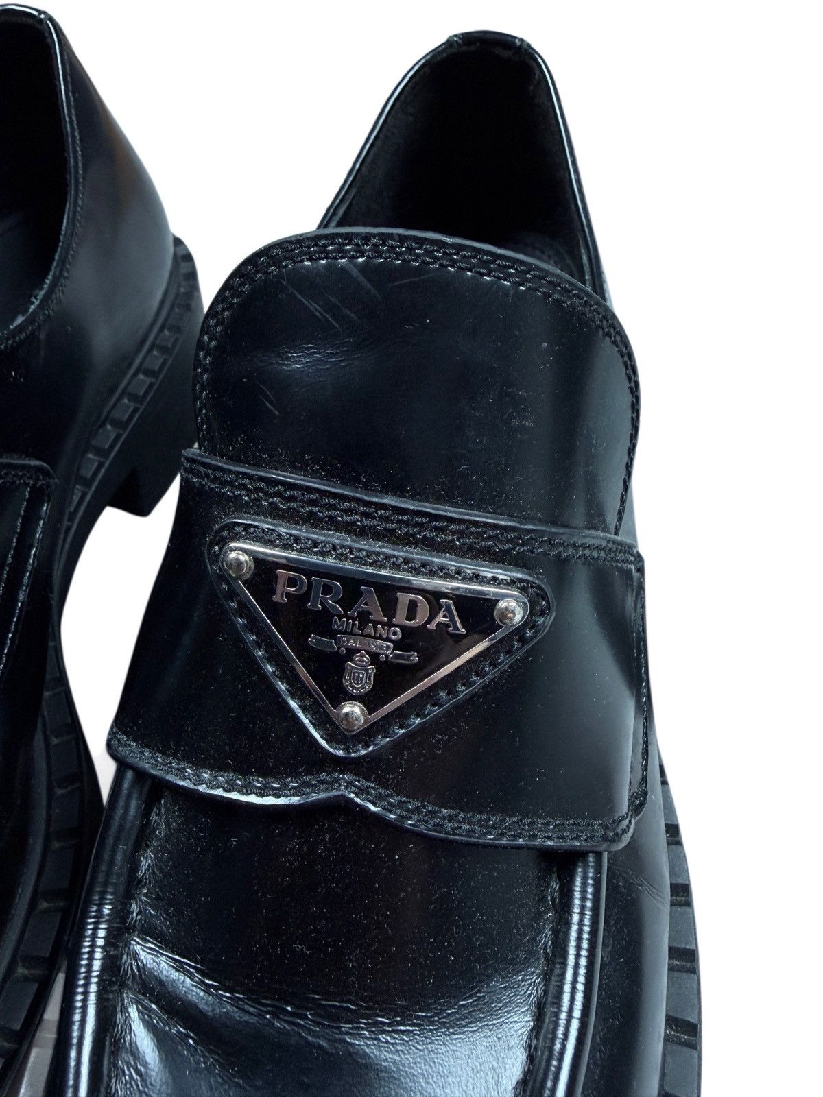 Prada Prada Loafers Black Leather Triangle Logo Size 38 Size US 8 / IT 38 - 8 Thumbnail