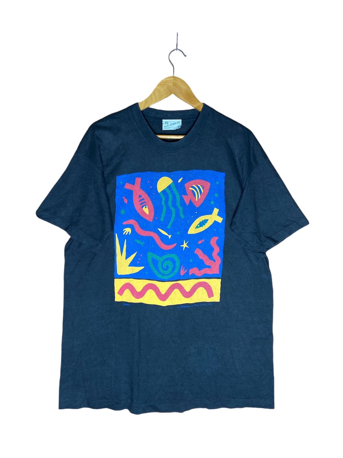 Vintage Vintage Made in Usa Aquatic Swirl Abstract Tee Size US XL / EU 56 / 4 - 1 Thumbnail