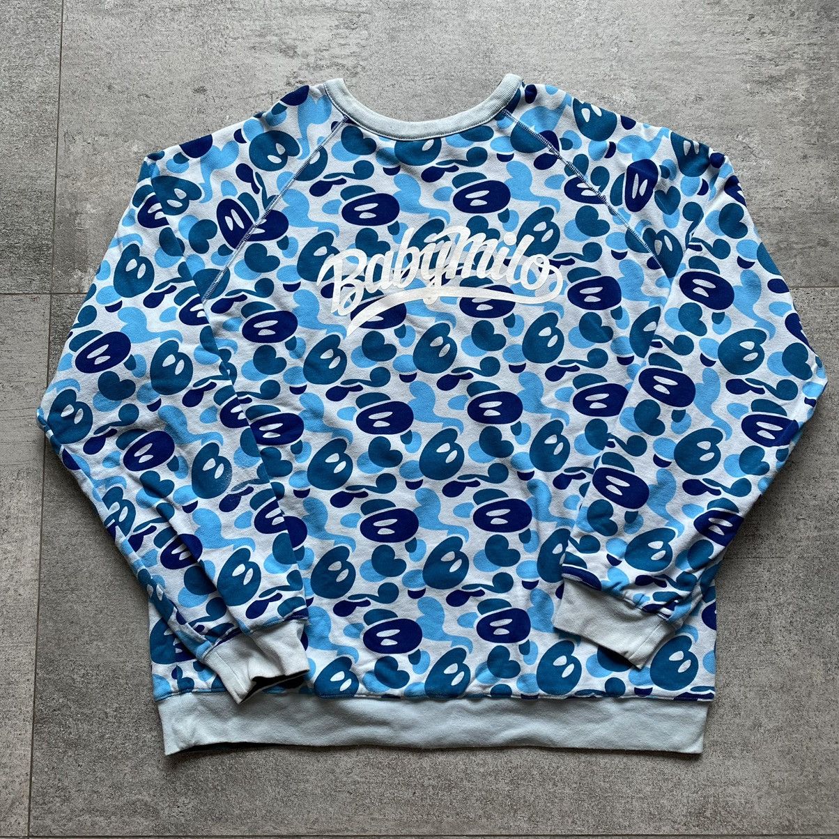 image of A Bathing Ape Bape Blue Camo Baby Milo Reversible Crewneck, Men's (Size XL)