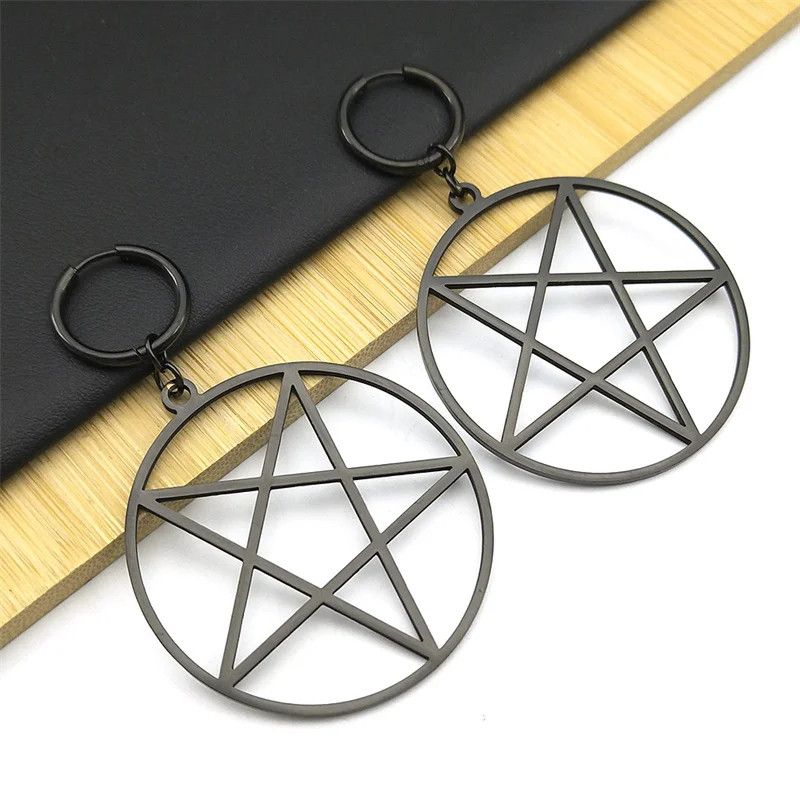 Jewelry Big Round Pentagram Gothic Hoop Earrings Jewelry Gift Size ONE SIZE - 2 Thumbnail