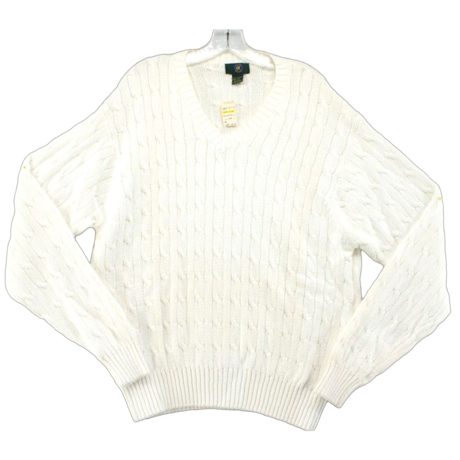 Club Room Club Room Cable Knit V-Neck Sweater - Men’s Large Ivory Cotton 3D Knit Pullover Preppy Ivy League Mens Size US L / EU 52-54 / 3 - 1 Thumbnail
