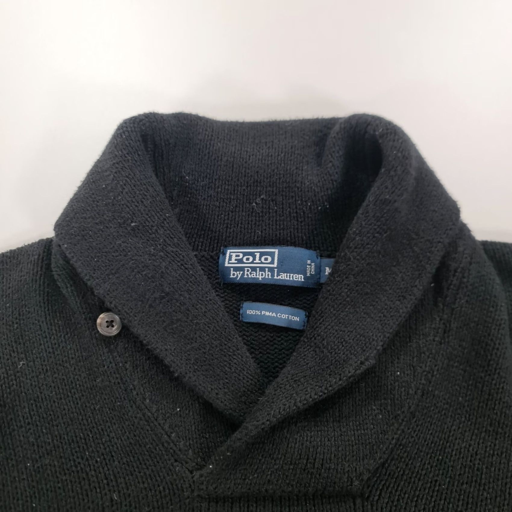 Polo Ralph Lauren Polo Ralph Lauren Jumper Mens Black Medium Shawl Neck 100% Pima Cotton Knit Cardigan Style Pullover Size US M / EU 48-50 / 2 - 2 Thumbnail