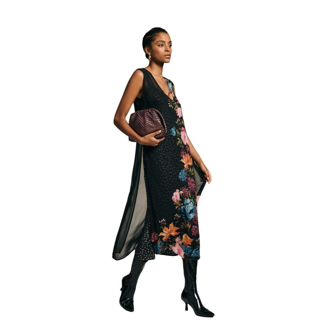 Anthropologie Anthropologie Layered Sleeveless Dress Black Floral Motif NW Size XS / US 0-2 / IT 36-38 - 1 Thumbnail