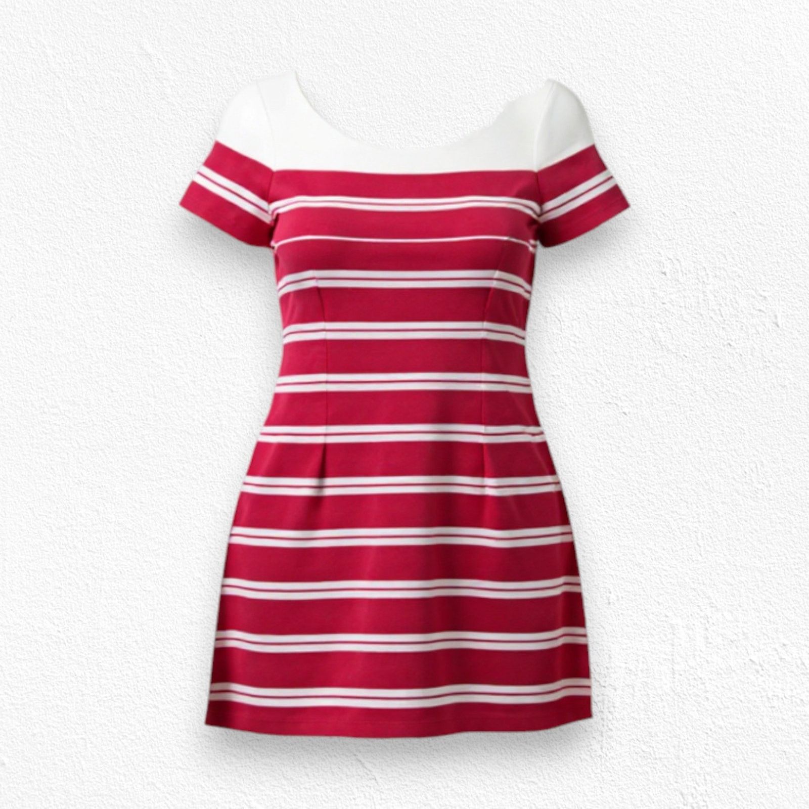 Red White Striped Retro Fit and Flare Shirt Dress Size Small