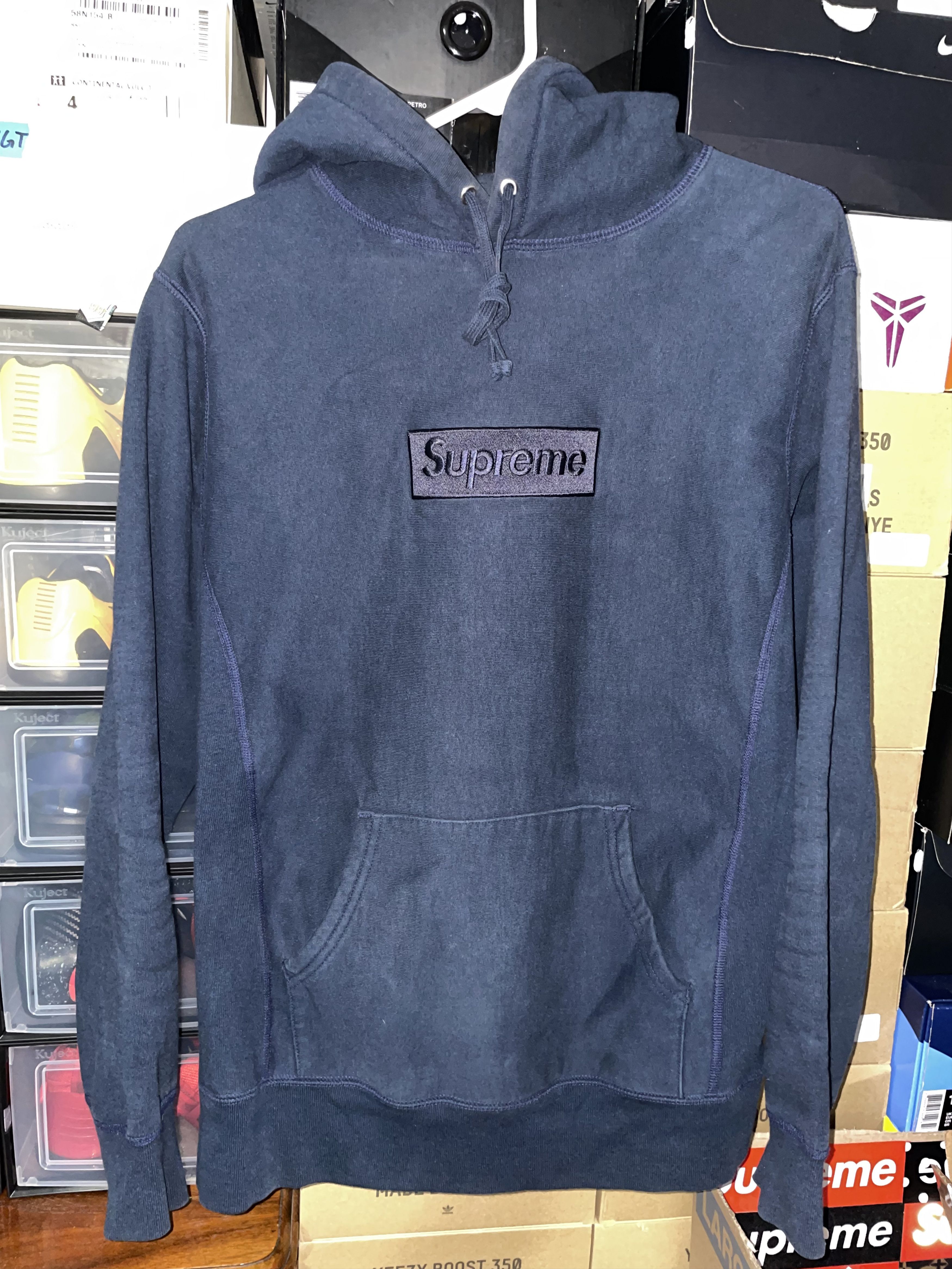 Supreme Supreme Box Logo Hoodie Navy/Red FW12 | Grailed